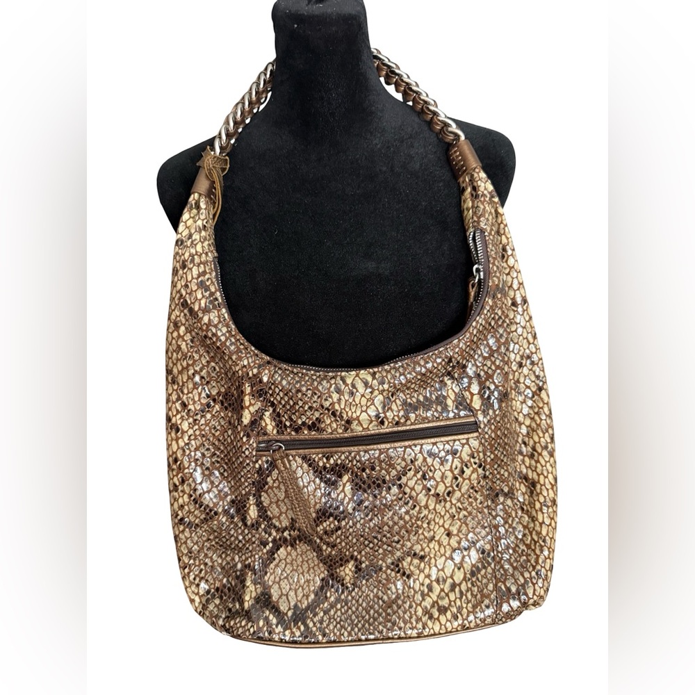 Brighton Vintage Genuine Leather Snakeskin Embossed Hobo Shoulder Bag $300 - Picture 3 of 10
